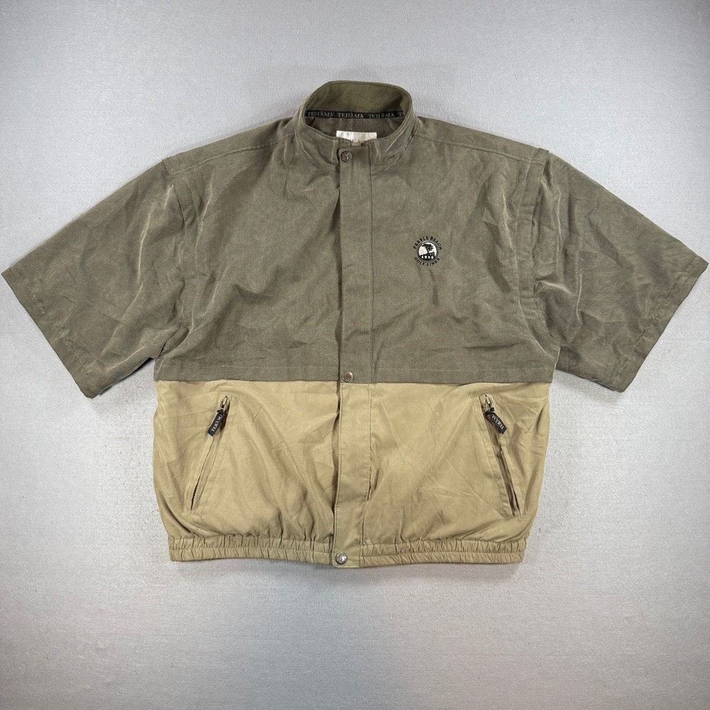 Vintage Tehama Golf Jacket Men Large Olive Pebble Beach Short Sleeve Convertible